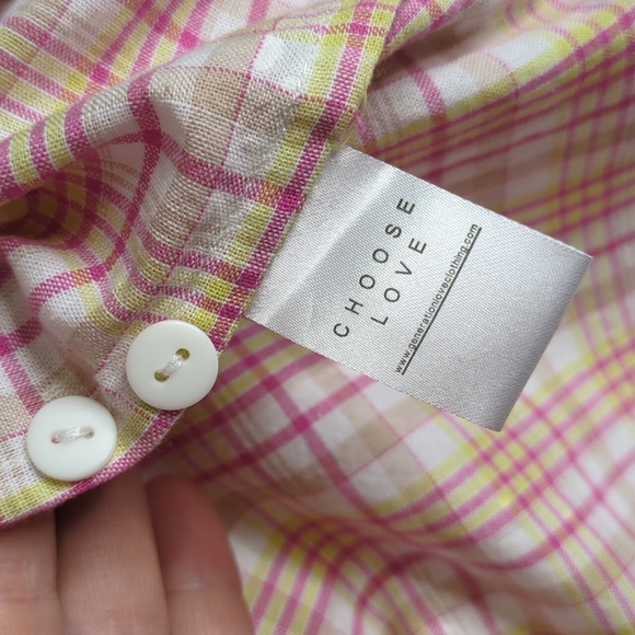 Generation Love Paint Splatter Plaid Button Up Pink and Yellow Size S Cotton - Picture 8 of 9